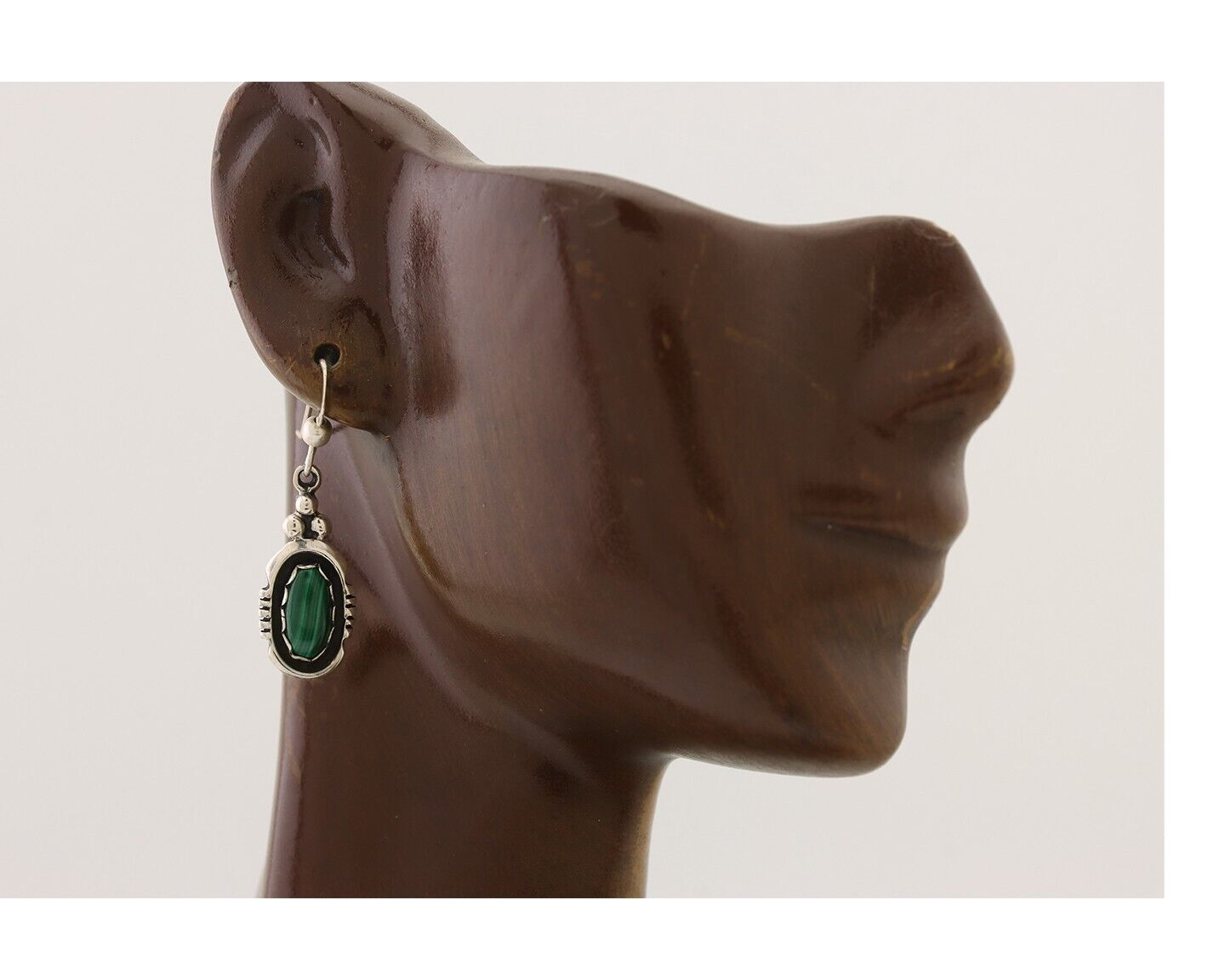 Navajo Dangle Earrings 925 Silver Natural Malachite Native American Artist C.80s