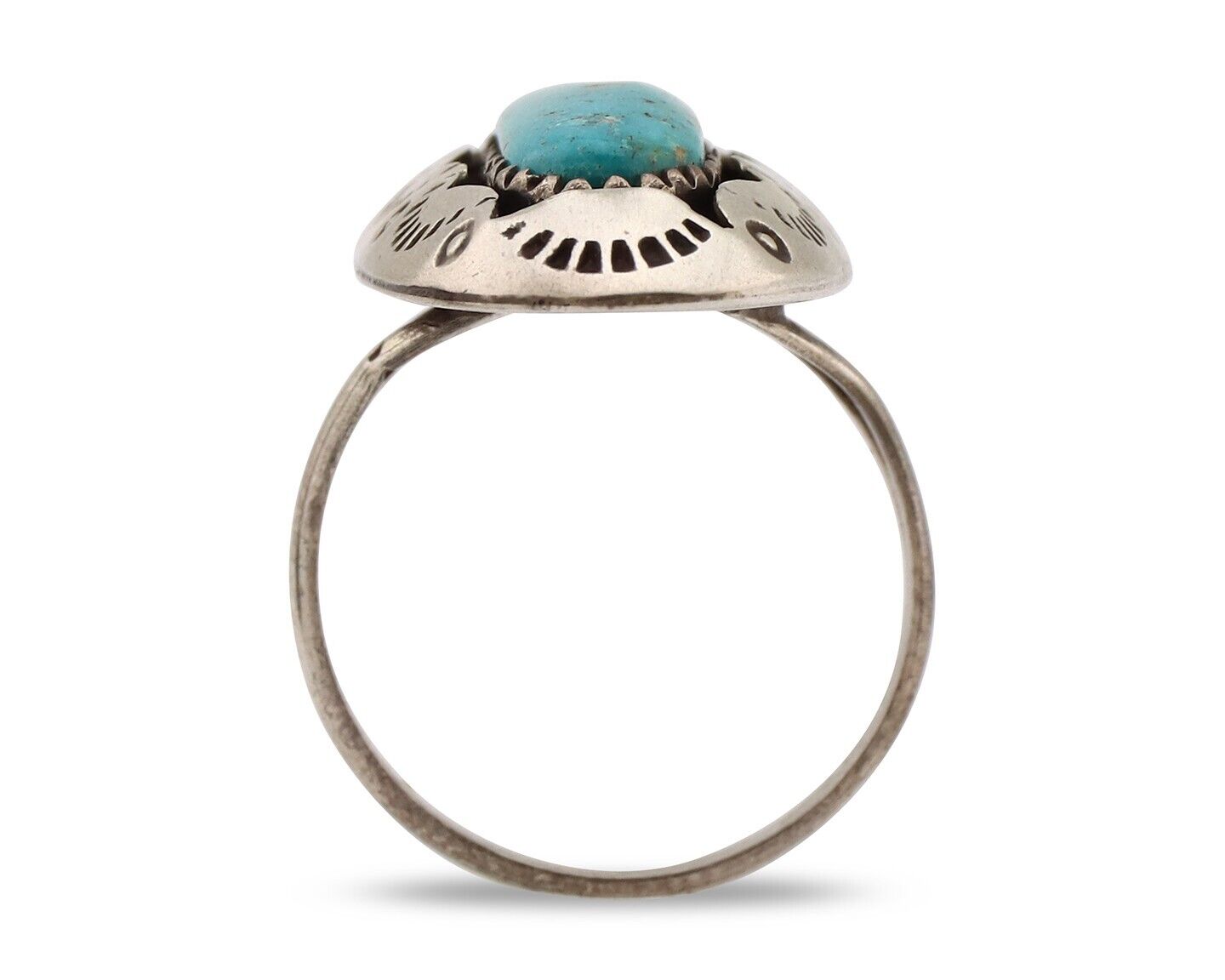 Navajo Ring 925 Silver Natural Kingman Turquoise Native American Artist C.80's
