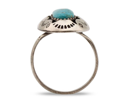Navajo Ring 925 Silver Natural Kingman Turquoise Native American Artist C.80's