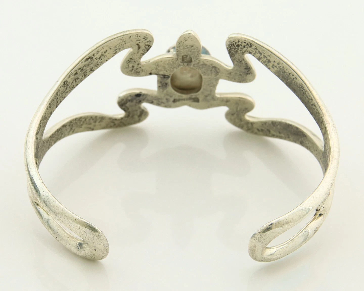 Navajo Cuff Bracelet Sterling Silver Sand Cast Turtle Turquoise Signed F