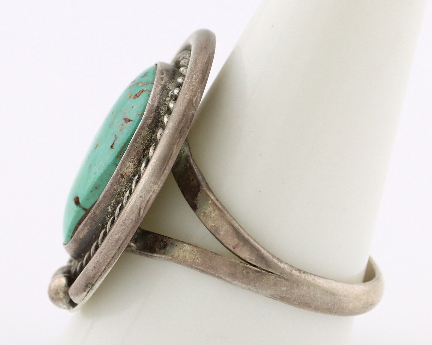 Navajo Ring 925 Silver Natural Green Turquoise Native American Artist C.80's