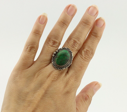 Navajo Ring 925 Silver Green Turquoise Artist Signed William Denetdale C.80's