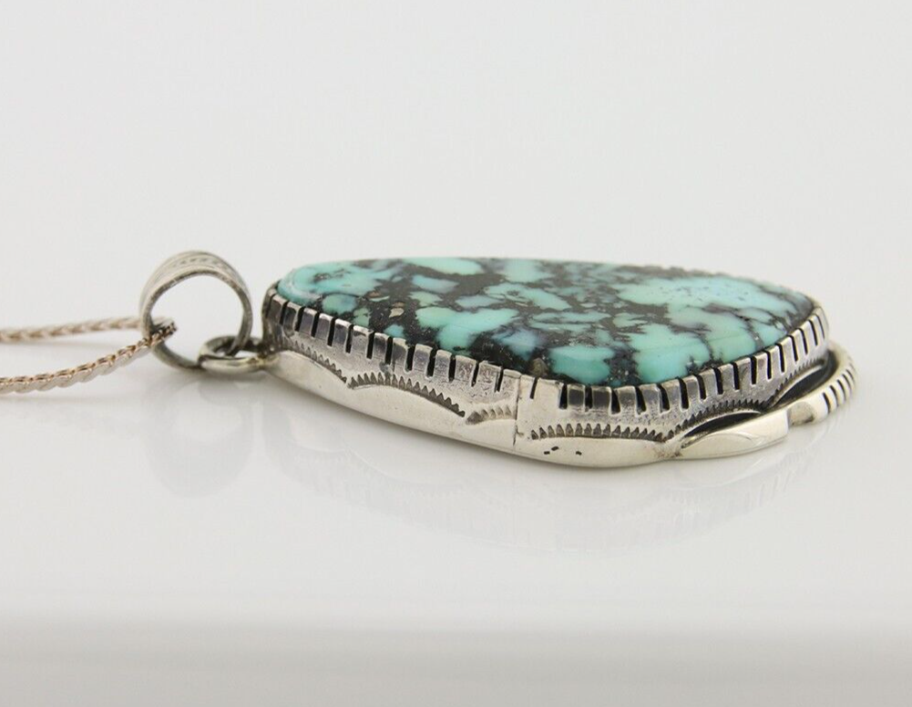 Navajo Heart Necklace 925 Silver Natural Turquoise Artist Signed C.80's