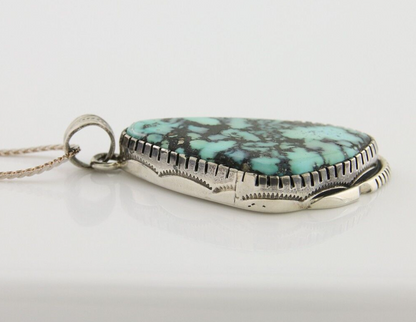 Navajo Heart Necklace 925 Silver Natural Turquoise Artist Signed C.80's