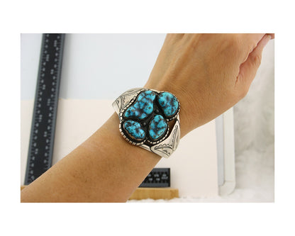 Navajo Bracelet 925 Silver Natural Bisbee Turquoise Cuff Signed Tony Guerro C80s