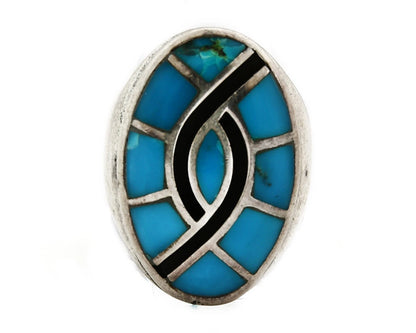 Men Zuni Ring Sterling Silver Natural Turquoise Vintage Size 13