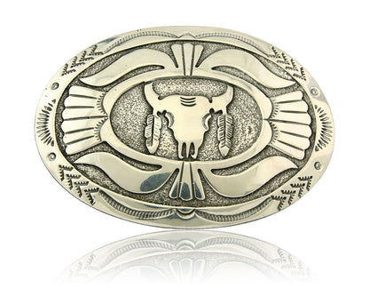 Navajo Belt Buckle 925 Sterling Silver Artist Signed Gene Gibson 2x3 in C.80's