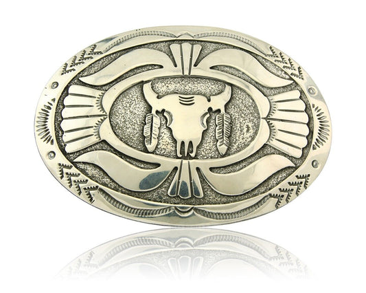 Navajo Belt Buckle 925 Sterling Silver Artist Signed Gene Gibson 2x3 in C.80's