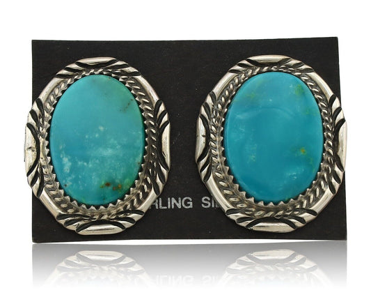 Navajo Hand Stamped Earrings 925 Silver Natural Turquoise Signed Virgil Begay