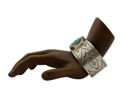 Navajo Bracelet 925 Silver Aqua Spiderweb Turquoise Artist Signed MG C.80's