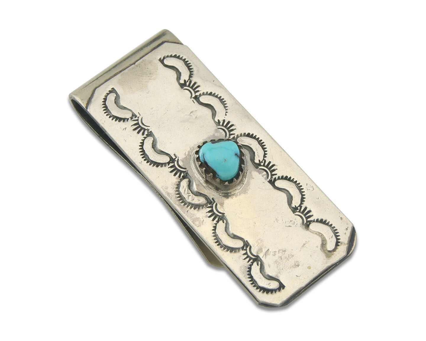 Navajo Money Clip 925 Silver & 999 Nickle Hand Stamp Native American Artist C80s