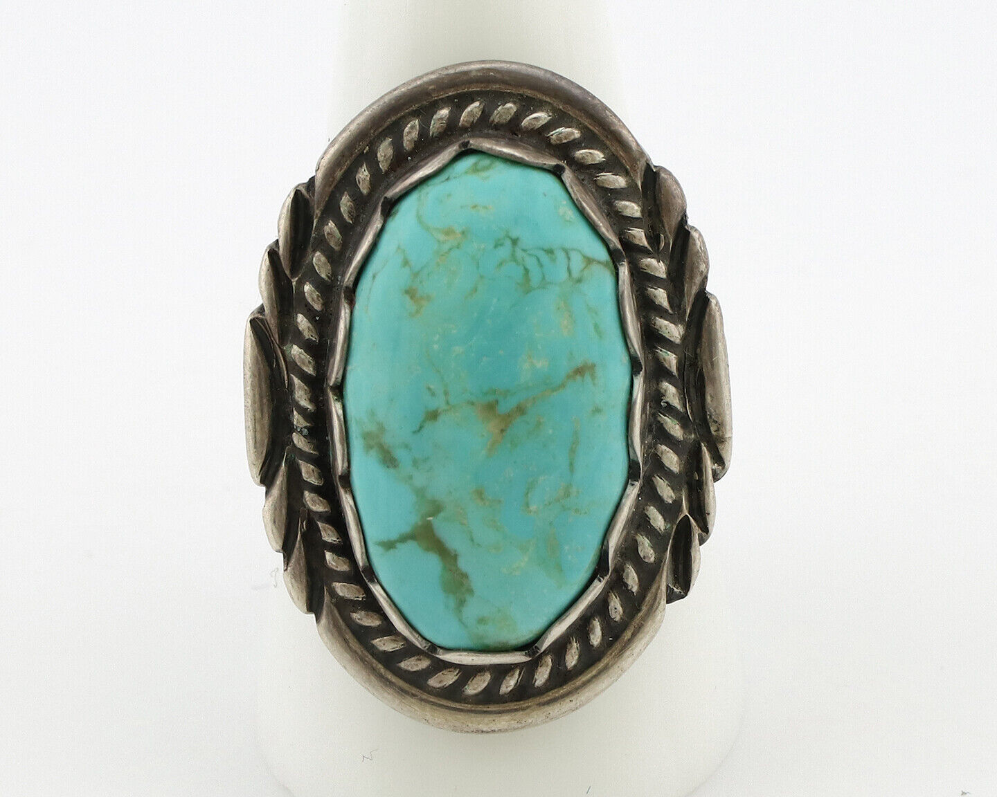 Navajo Ring .925 Silver Kingman Turquoise Artist Signed Sun C.80's