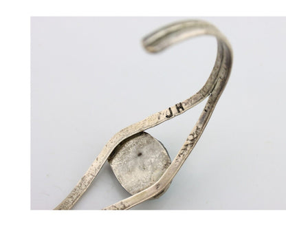 Navajo Bracelet 925 Silver Natural Blue Turquoise Artist Signed JH C.80's
