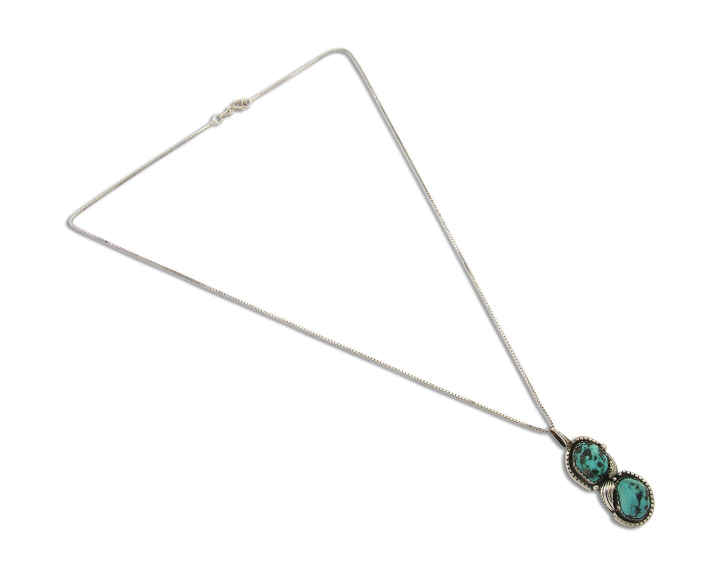 Navajo Necklace 925 Silver Natural Turquoise Artist Signed Tom Willeto C.80's