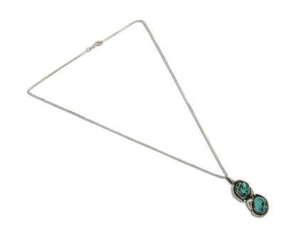 Navajo Necklace 925 Silver Natural Turquoise Artist Signed Tom Willeto C.80's