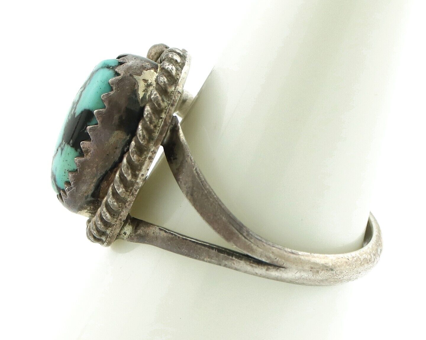 Navajo Ring 925 Silver Spiderweb Turquoise Native American Artist C.80's