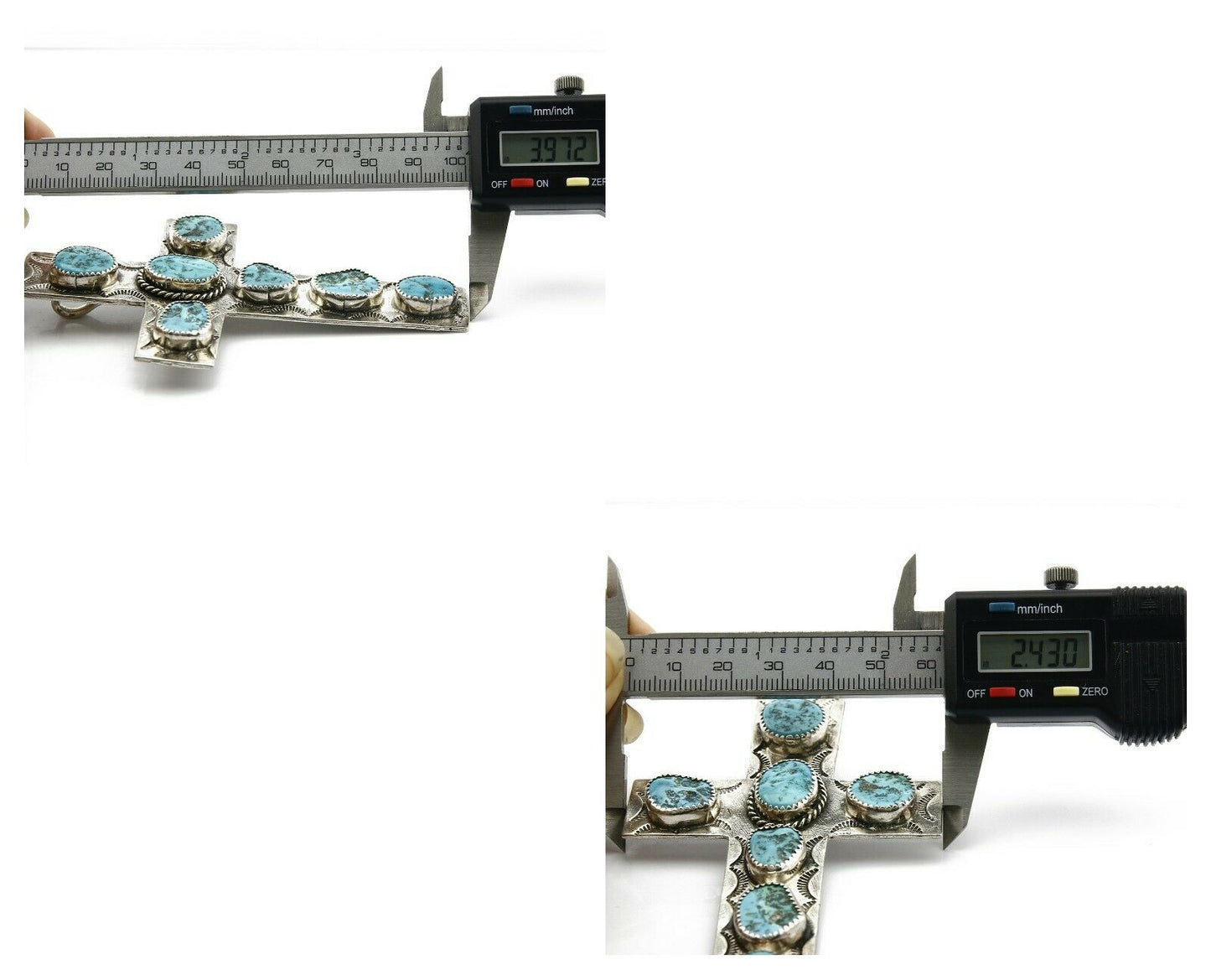 Navajo Cross Pendant .925 Silver Kingman Turquoise Artist C-E Circa 80's