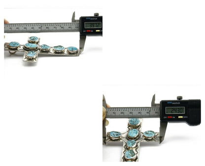 Navajo Cross Pendant .925 Silver Kingman Turquoise Artist C-E Circa 80's