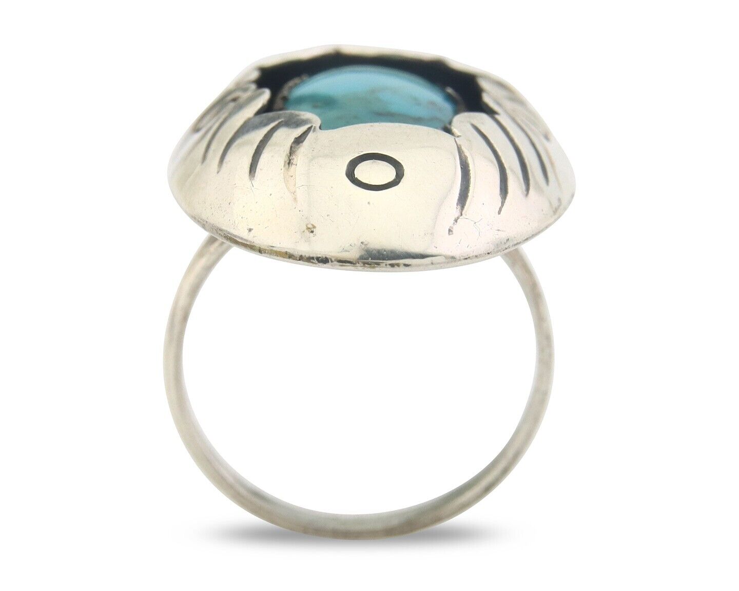 Navajo Ring 925 Sterling Turquoise Handmade Native Artist C.80's Size 7.0