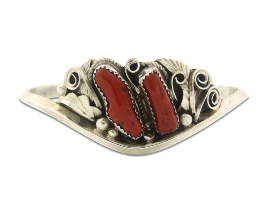 Vintage Navajo Bracelet 925 Silver Red Coral handmade Signed Justin Morris