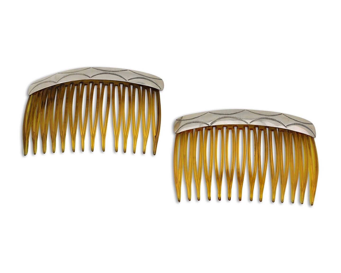 Navajo Hair Comb 925 Silver Hand Stamped Native American Artist 2 Piece Set C80s