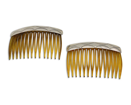 Navajo Hair Comb 925 Silver Hand Stamped Native American Artist 2 Piece Set C80s