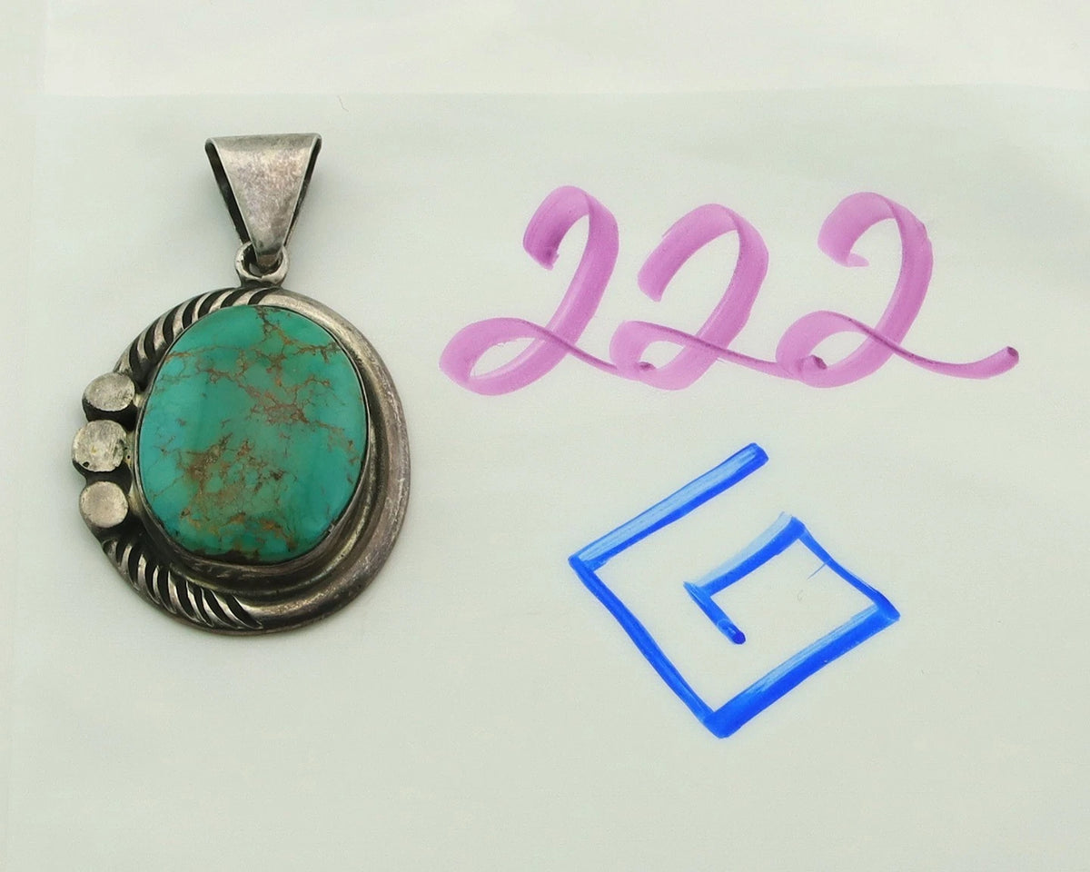 Navajo Pendant 925 Sterling Silver Natural Turquoise Vintage Signed Rabbit Stick