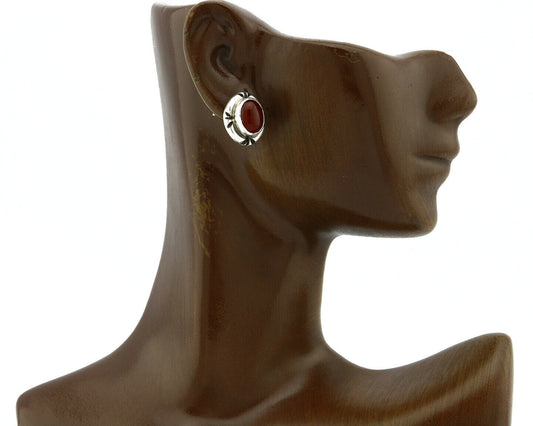 Navajo Hand Stamped Natural Mined Cornelian .925 SOLID Silver Stud Earrings