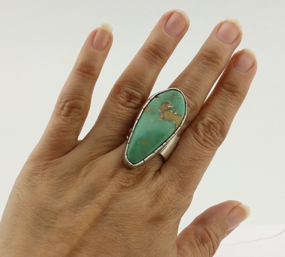 Navajo Ring 925 Silver Natural Green Turquoise Artist Signed M Guerro C.80's