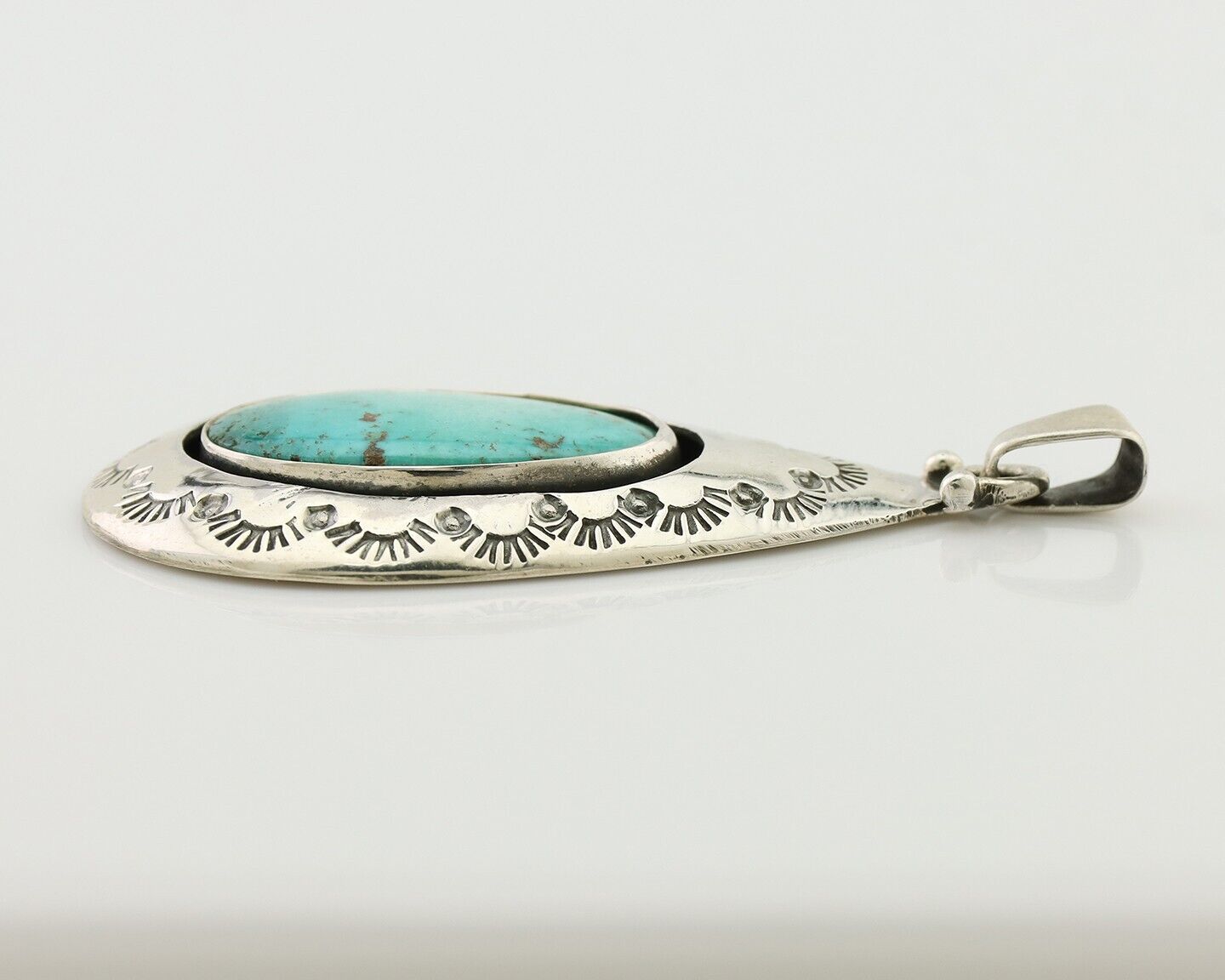 Navajo Pendant 925 Silver Blue Turquoise Artist Signed MC C.80's