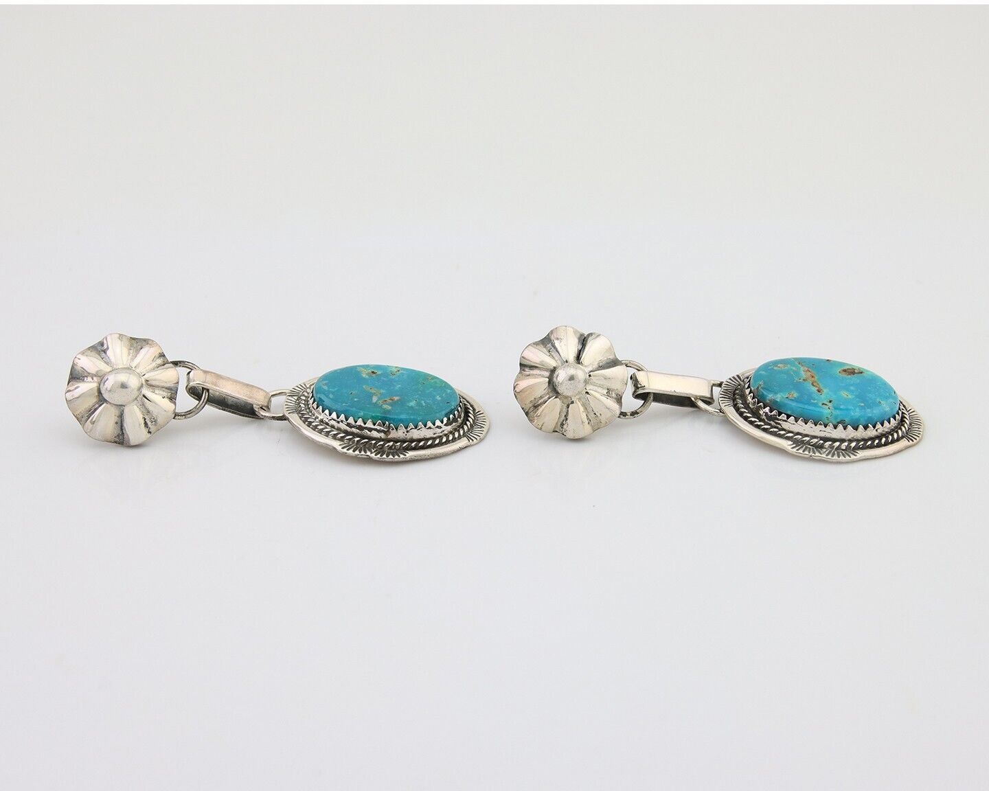 Navajo Dangle Earrings 925 Silver Natural Turquoise Artist Signed Mike Begay C80