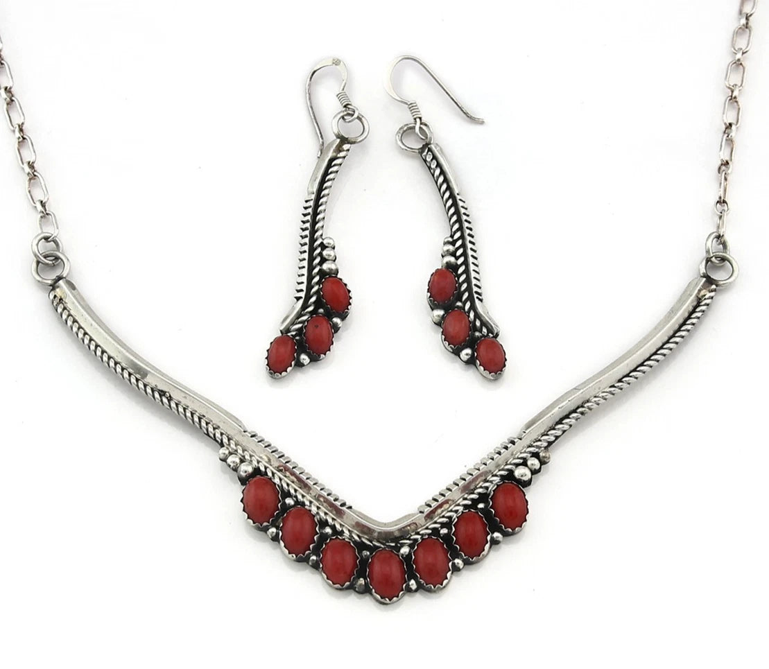 Navajo Squash Necklace Earring Set Sterling Silver Signed Lester Jackson C.80's