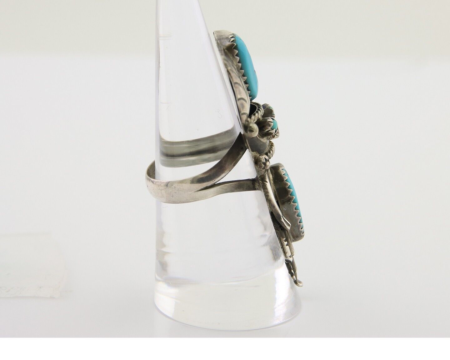 Navajo Kachina Ring 925 Silver Natural Turquoise Artist Signed CO C.80's