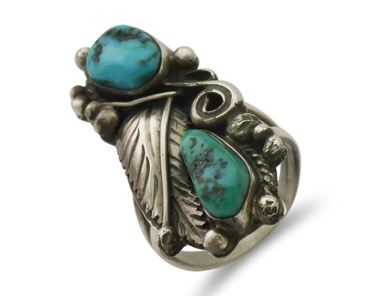 Navajo Ring 925 Silver Sleeping Beauty Turquoise Native American Artist C.80's