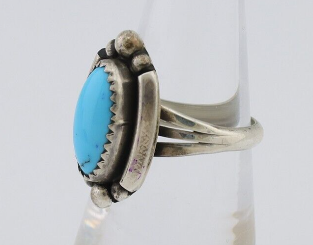Navajo Ring 925 Silver Sleeping Beauty Turquoise Artist Signed SC C.80's