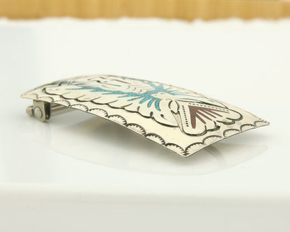 Vintage Navajo Belt Buckle 925 Sterling Silver Handmade Inlaid Gemstone Signed B