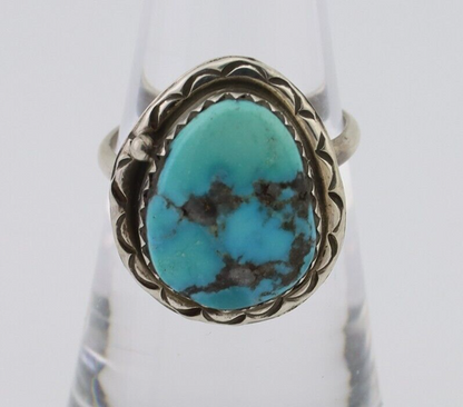 Navajo Ring 925 Silver Natural Turquoise Native American Artist C.80's