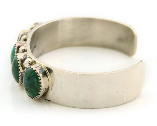 Navajo Cuff Bracelet Sterling Silver Turquoise Vintage Native Art Signed C Jones