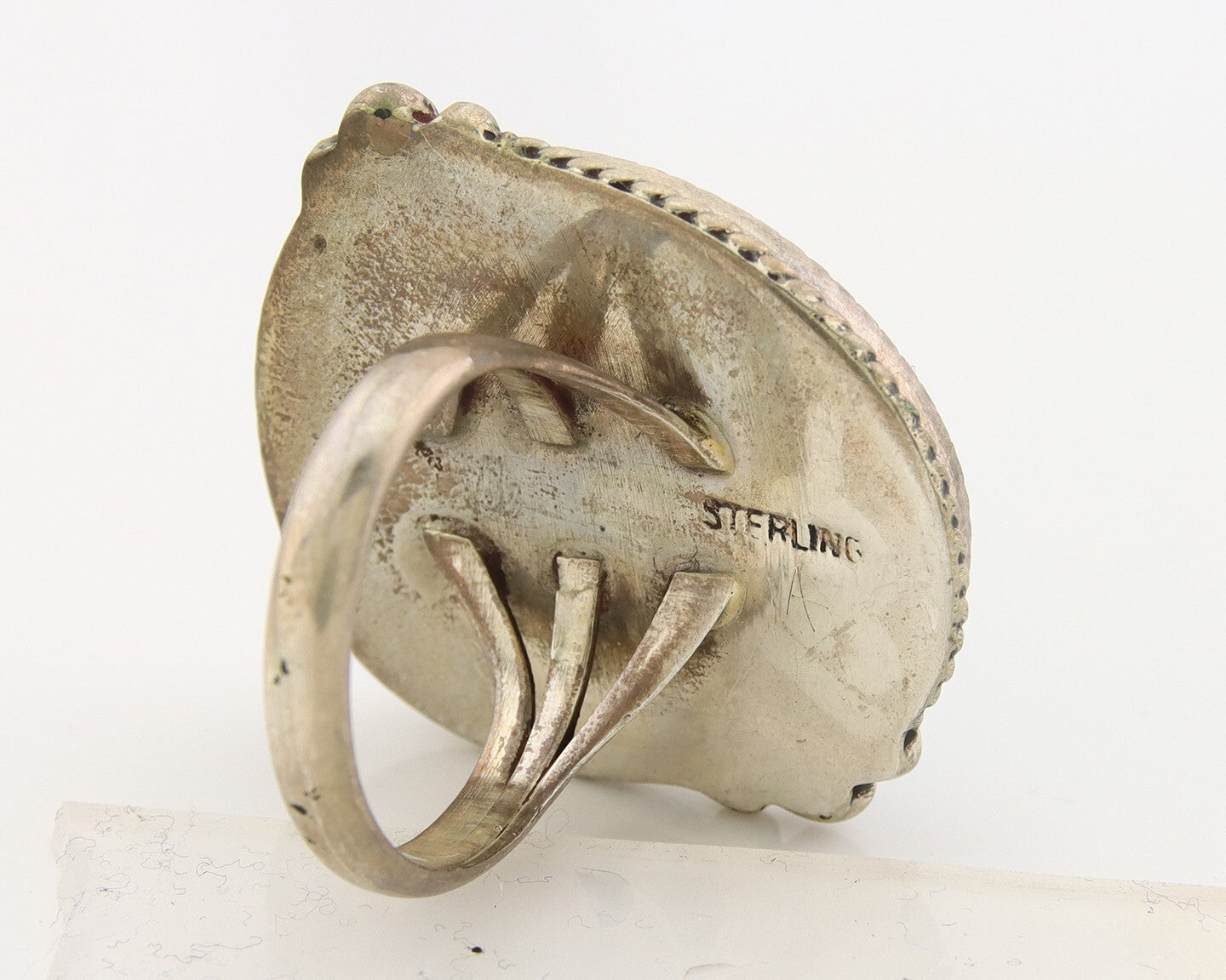 Navajo Ring 925 Sterling Spiderweb Blue Turquoise Native Artist C.80's Size 9.0