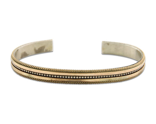 Navajo Bracelet 925 Silver & 12K Gold Cuff Artist Signed TAHE C.80's