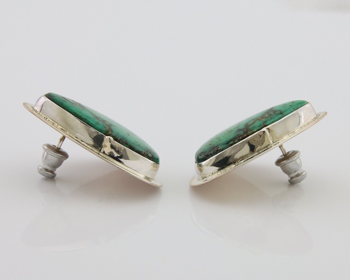 Navajo Shield Earrings 925 Silver Natural Turquoise Artist Signed M.S. C.80's