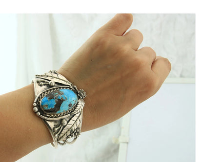 Navajo Cuff Bracelet Sterling Silver Turquoise Handmade Vintage
