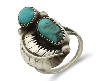 Navajo 2 Stone Ring 925 Silver Kingman Turquoise Native American Artist C.80's