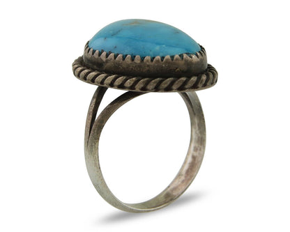 Navajo Ring 925 Silver Blue Turquoise Native American Artist C.80's