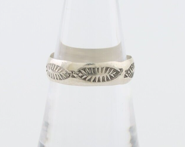 Navajo Hand Stamped Band 925 Silver 5.0 mm Signed Larry Chavez Size 6.35 C.80's