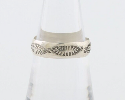 Navajo Hand Stamped Band 925 Silver 5.0 mm Signed Larry Chavez Size 6.35 C.80's
