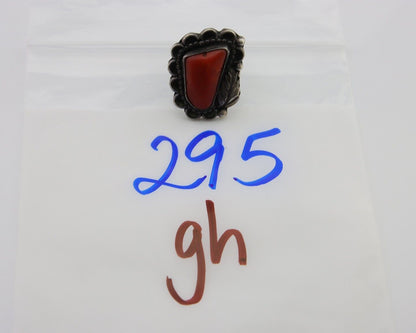 Navajo Ring 925 Silver Natural Coral Signed Jane Yikaazba Popovitch