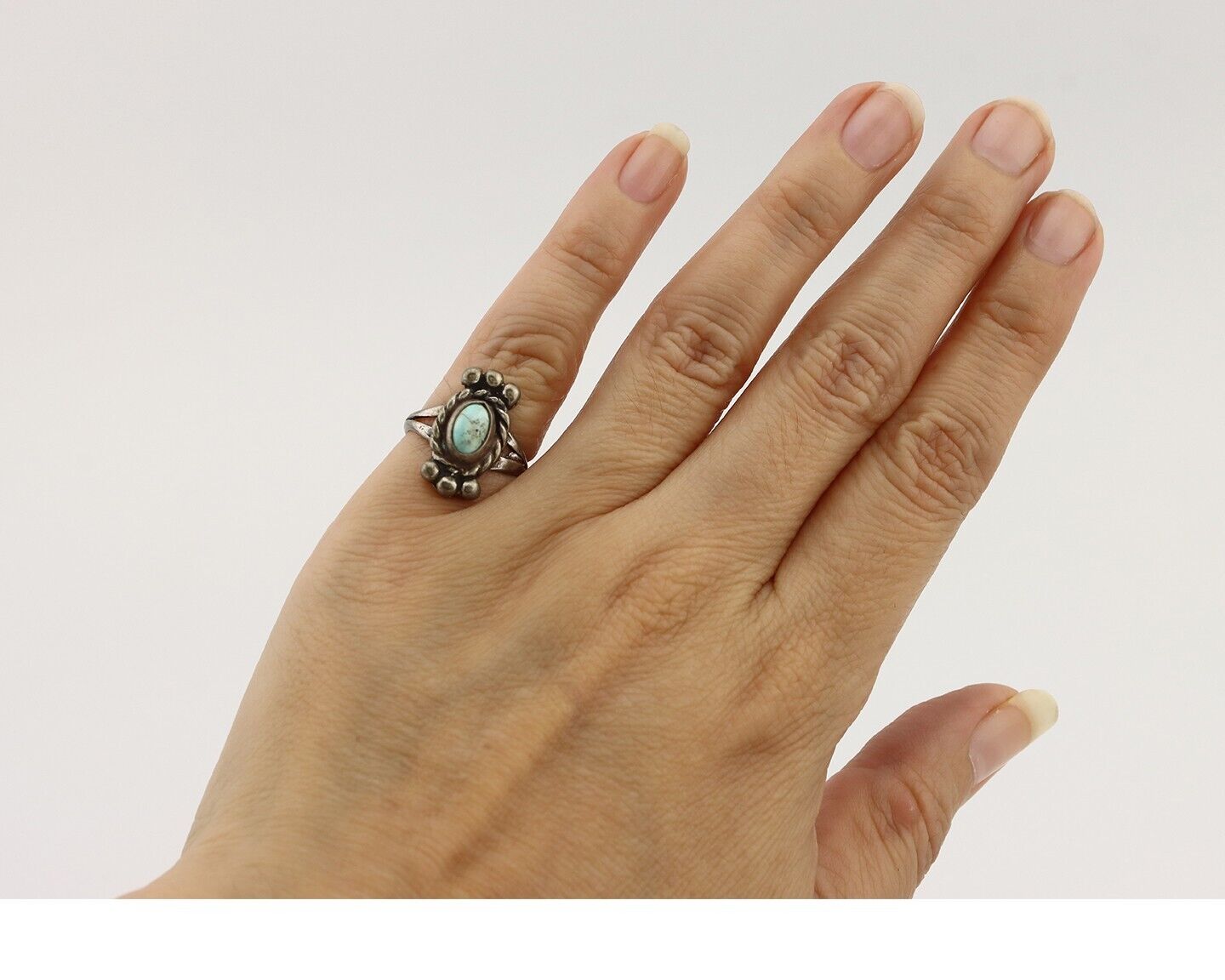 Navajo Ring 925 Silver Natural Blue Turquoise Native American Artist C.1980's