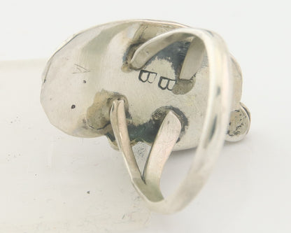 Navajo Ring 925 Sterling Natural Coral & Turquoise Signed BB C.80's Size 5.0