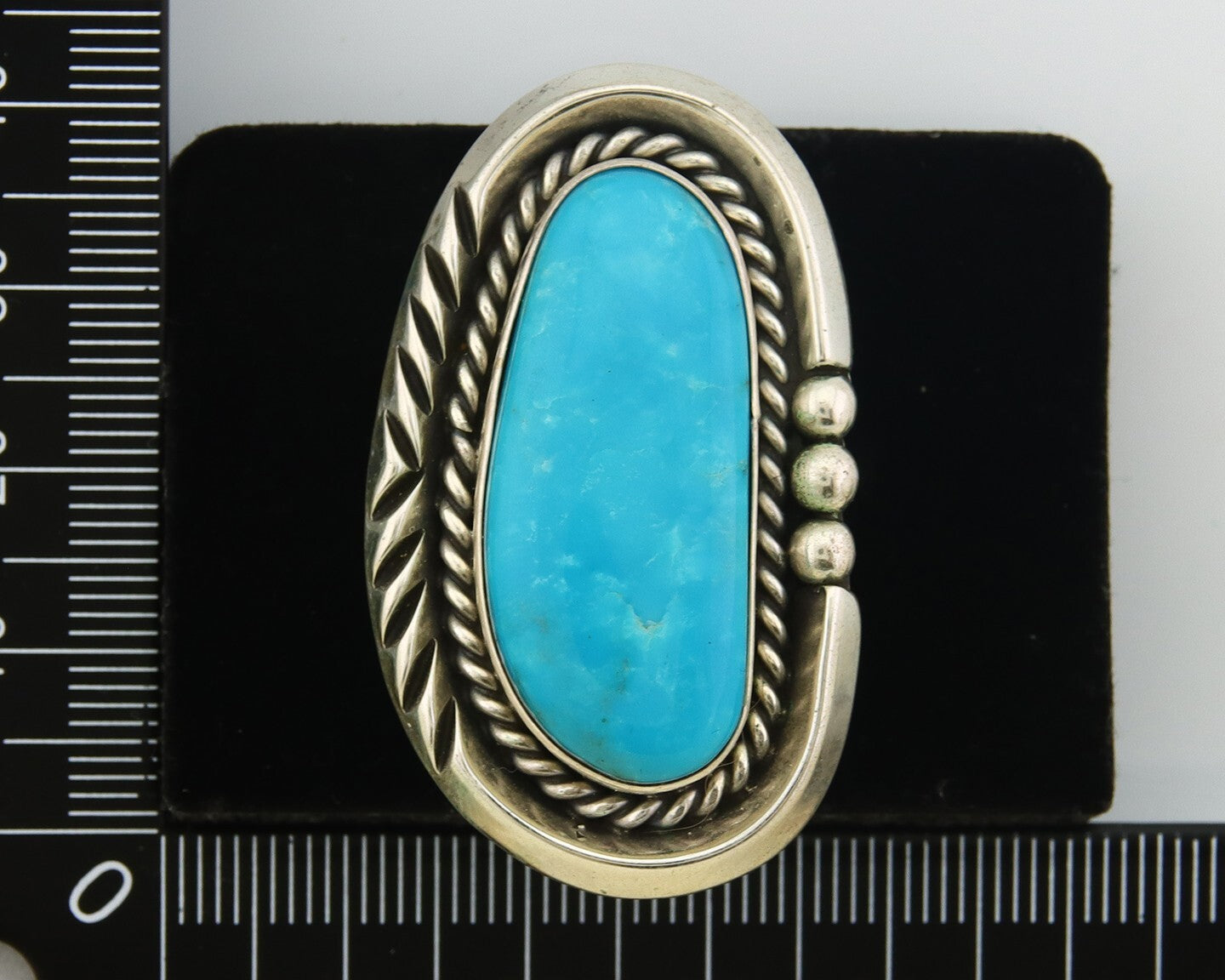 Navajo Ring 925 Sterling Natural Blue Turquoise Signed Ben S C.80's Size 9.0